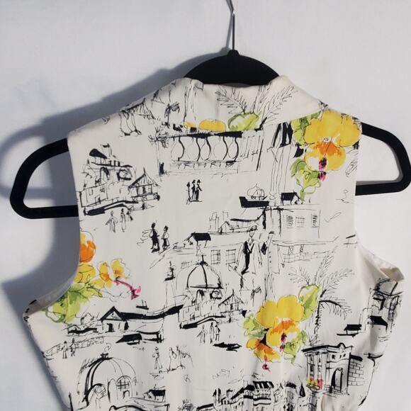 Coldwater Creek Dress P10 Travel Sketch Print Sleeveless Button Front - Picture 5 of 11